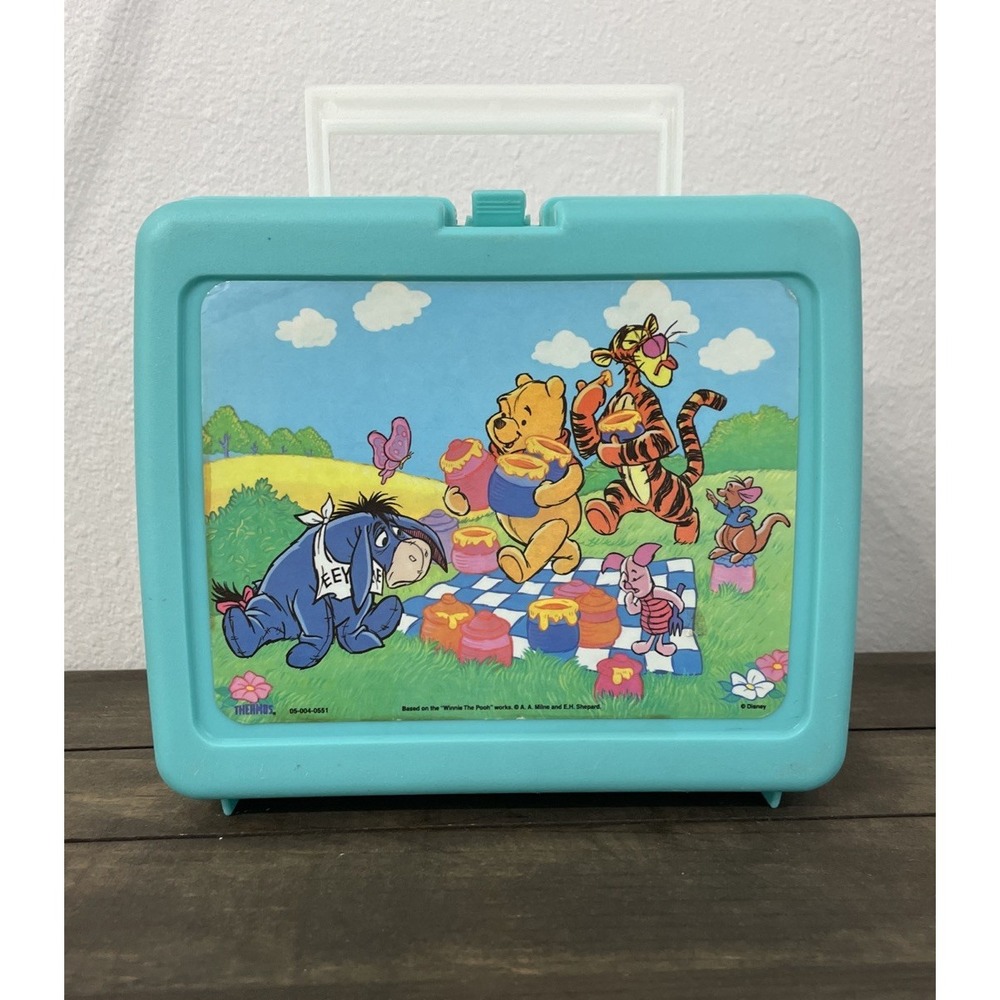 Vintage Thermos Winnie The Pooh Lunch Box Disney Picnic Tigger Eeyore Teal 70s